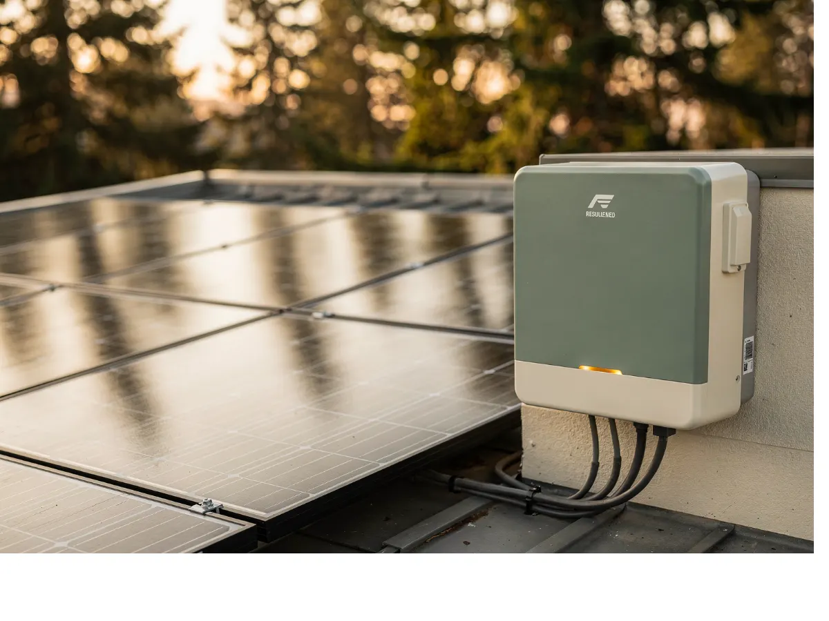 Rooftop solar panels and battery backup at The Igloo — resilient, always-on power